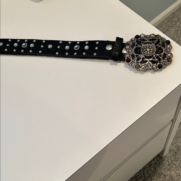 Vintage Leatherock Western Inspired Leather Belt with studs and rhinestones - Picture 3 of 5